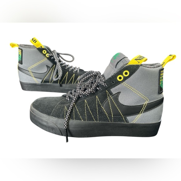 Nike SB Zoom Blazer Mid Cool Grey Oregon Yellow Green Acclimate - Picture 1 of 5